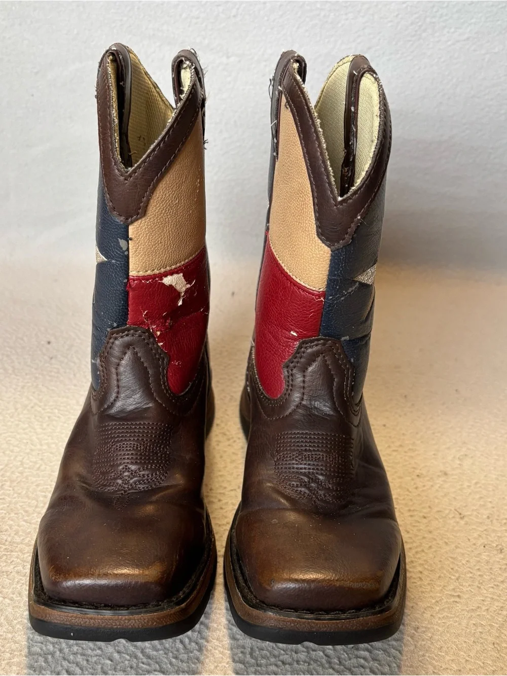 Durango Kids size 1M Texas Flag Western Cowboy Boots model BT246 some peeling